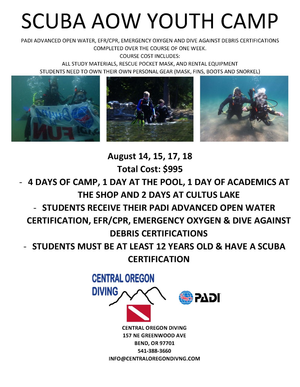 YOUTH AOW DAY SCUBA CAMP